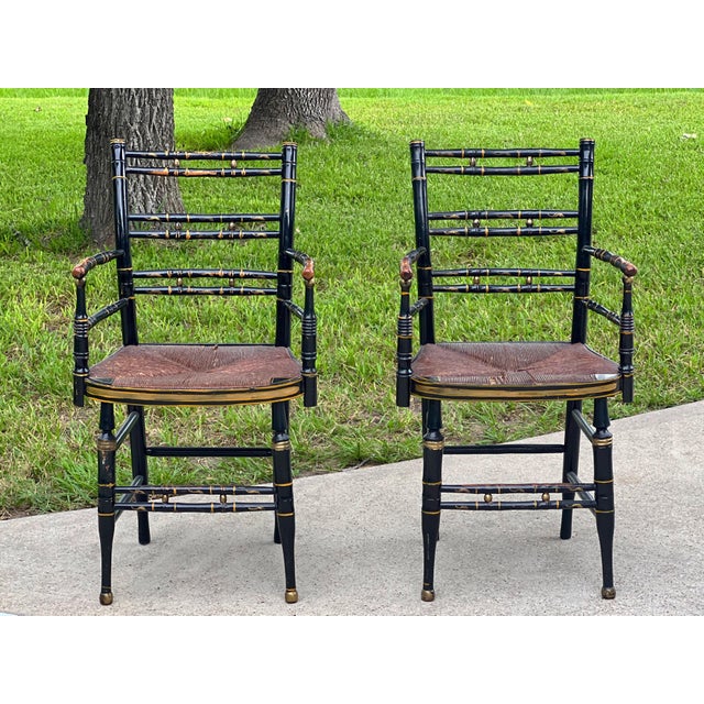 Black Set of Six 19th Century Faux Bamboo Hitchcock Style Dining Chairs For Sale - Image 8 of 18