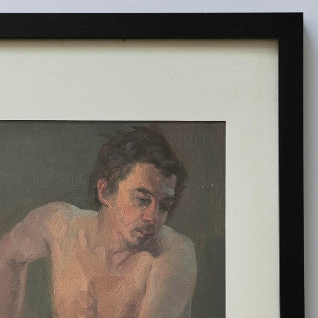 Vintage Expressionist Male Figurative Nude Study, Framed (Oil on Canvas Paper) For Sale - Image 4 of 4