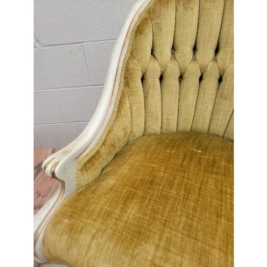 Hollywood Regency French Carved Tufted Back Lounge Chairs - Pair For Sale - Image 9 of 11