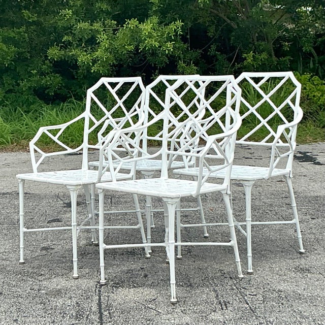 Coastal Vintage Costal “Calcutta” Cast Aluminum Dining Chairs After Brown Jordan - Set of 4 For Sale - Image 3 of 10