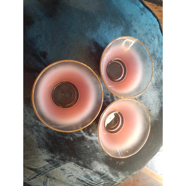 Vintage Blendo Pink Gold Rim Glass Bowls- Set of 3 For Sale In Dallas - Image 6 of 8