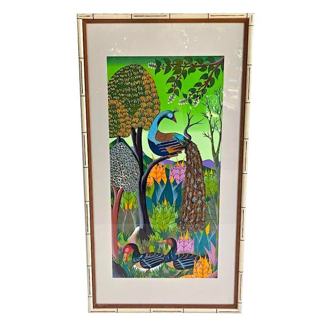 1970s Adam Leontus Art Naif Framed Serigraph Screen Print: Peacock For Sale In Miami - Image 6 of 18