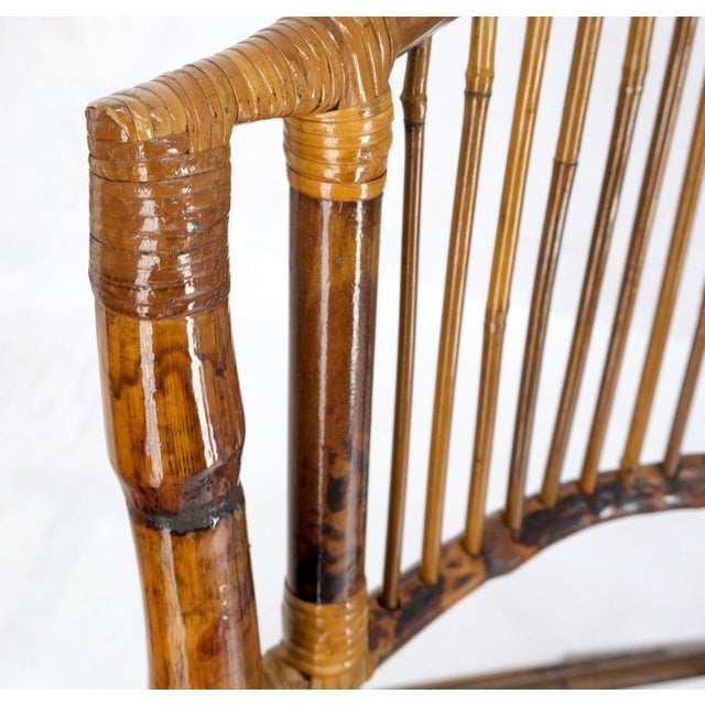 Mid-Century Modern Burnt Bamboo Vintage Folding Cafe Occasional Table w/ Two Matching Chairs Set For Sale - Image 3 of 16