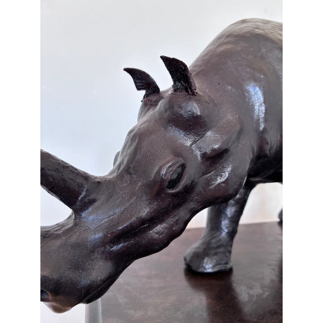 Large Vintage Handcrafted Leather Rhinoceros Statue For Sale - Image 10 of 12