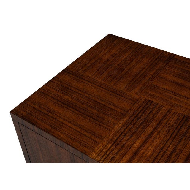 2020s Contemporary Parquet Sideboard, 86" - Warm Brown Walnut with Square Brass-Tone Pulls For Sale - Image 5 of 12