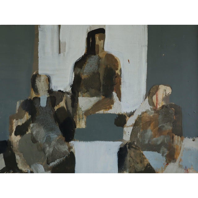 Brown Mid-Century Modern 'Abstract Trio' Vintage Swedish Abstract Figurative Oil Painting, Framed For Sale - Image 8 of 12