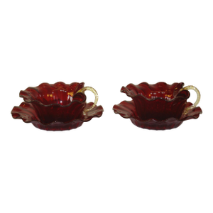 Early 20th Century Desert Bowls Venetian Glass Deep Red Delicate Gold Gilding Likely Salviati Pair - Set of 4