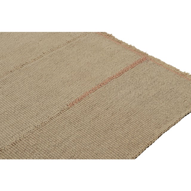 2010s Rug & Kilim’s Contemporary Kilim in Sandy, Solid Beige-Brown With Pink Accents For Sale - Image 5 of 7