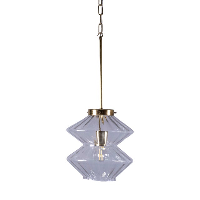 Double Diamond Crystal Pendant Lamp, 1950s For Sale