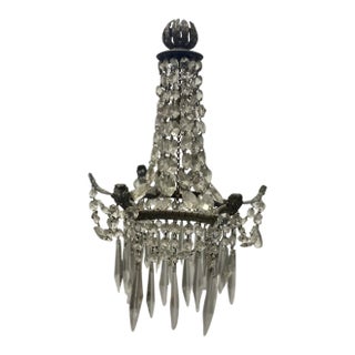 19thc Petite French Regency Bronze W/ Cascading Crystal Chandelier For Sale