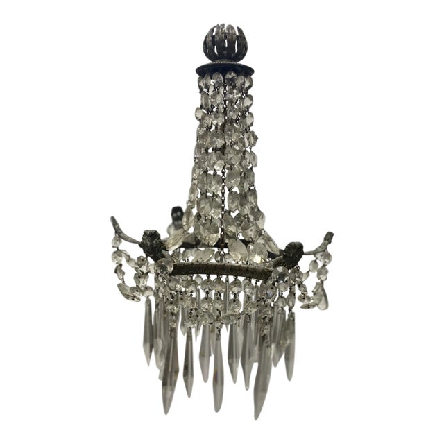 19thc Petite French Regency Bronze W/ Cascading Crystal Chandelier For Sale