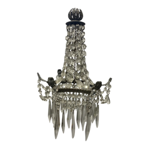 19thc Petite French Regency Bronze W/ Cascading Crystal Chandelier