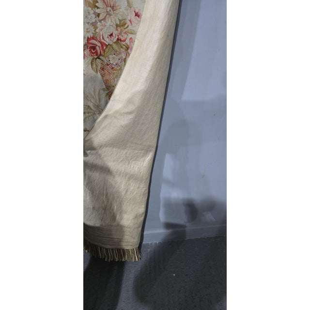 Wonderful and huge pair of fully lined C19th wall hanging tapestries, attached to brass poles, ending in deep bullion...