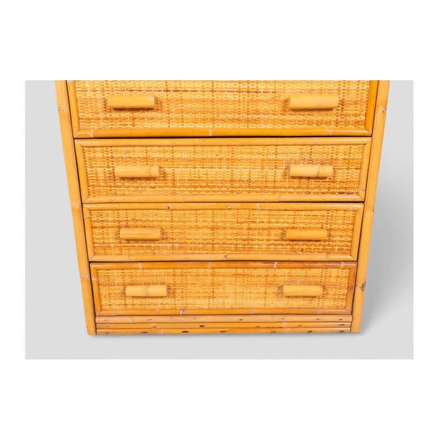 Wood Vintage Bamboo and Woven Rattan Chest of 5 Drawers, 1970s For Sale - Image 7 of 11