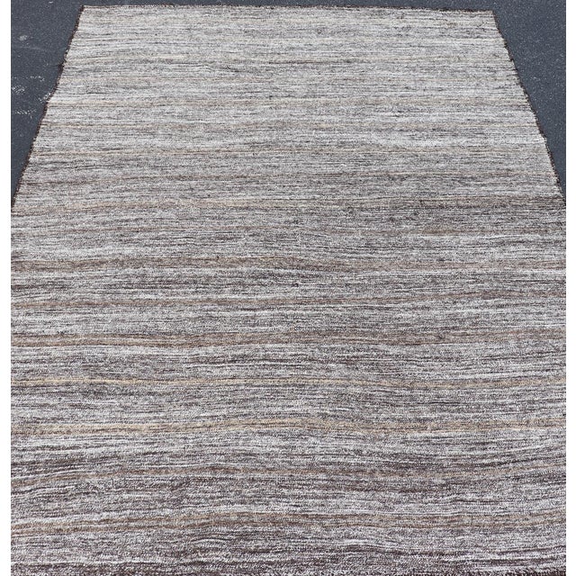 Vintage Turkish Kilim Rug With Variegated Stripes in Charcoal, Gray & Ivory For Sale In Atlanta - Image 6 of 14
