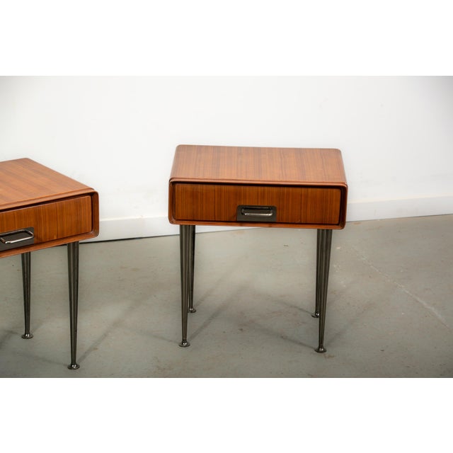 Italian Nightstands in Teak with Brass Details. 1970s, Set of 2 For Sale - Image 9 of 12
