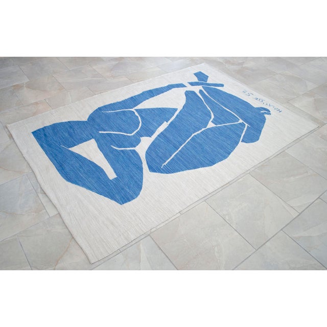 Henri Matisse - Blue Nude 3 - Inspired Silk Hand Woven Flat Weave Area - Wall Rug 4′8″ × 6′10″ For Sale - Image 10 of 16