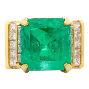 GIA Cert. 13 Carat Colombian Emerald Men's Ring in 18K Gold W/ Princess Diamonds, Size 8