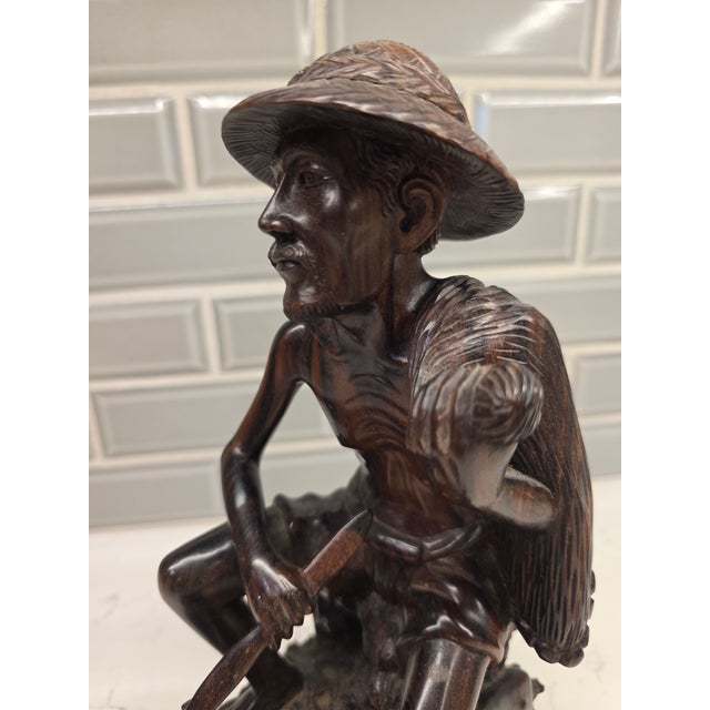 Mid 20th Century Realism Balinese Macassar Ebony Fisherman Masterpiece Sculpture by Darsana (Mas, Bali) For Sale - Image 10 of 12