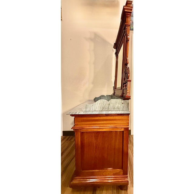 Wood Late 19th Century Victorian Antique** Carved Walnut Washstand & Mirror W/Marble Top For Sale - Image 7 of 10