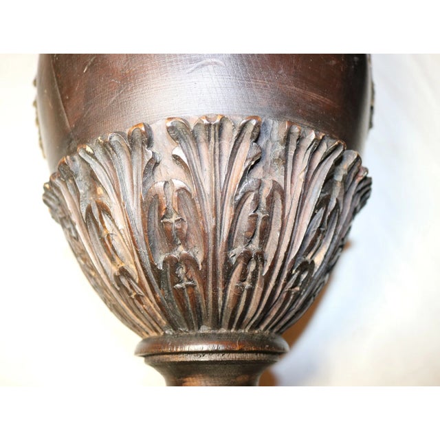 1940s Pair of 2 Large Antique Hand Carved Wood Brass Swan Sculpture Urn Style Lamps For Sale - Image 4 of 12