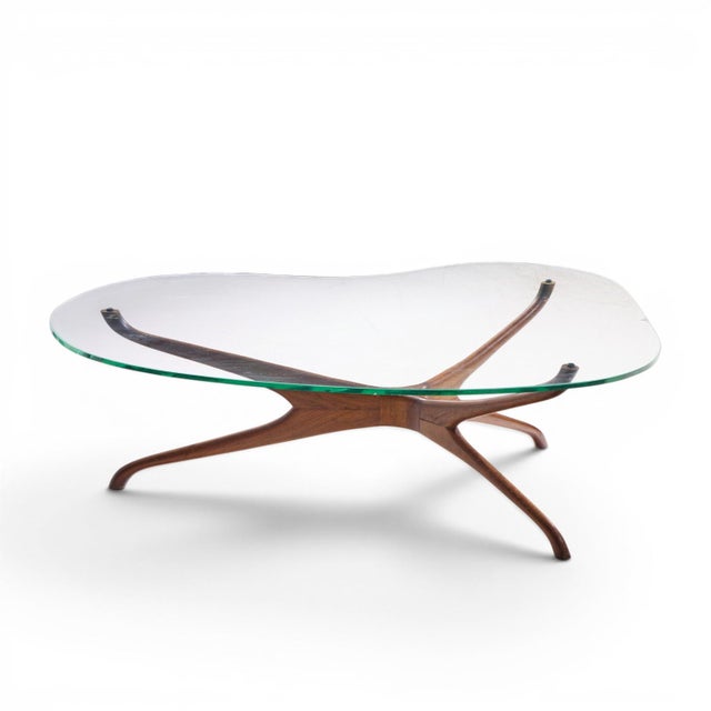 Mid 20th Century Vladimir Kagan for Dreyfuss Mid Century Walnut Tri-Symmetric Coffee Table For Sale - Image 5 of 8