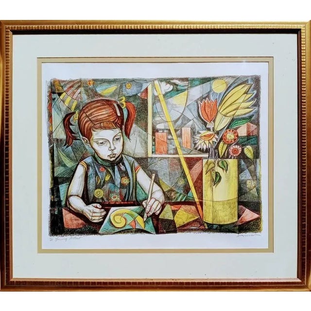 Vintage Irving Amen Modern Portrait Colored Linotype "Young Artist" For Sale - Image 4 of 4