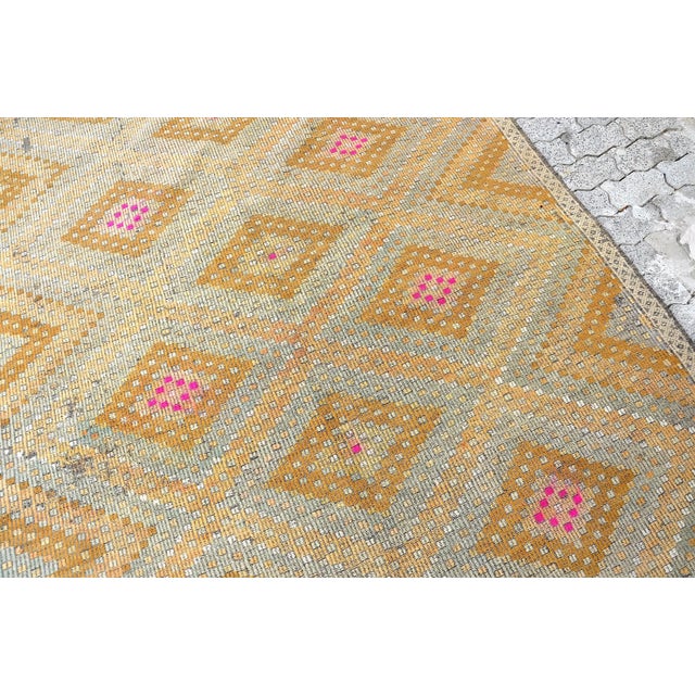 1960s Pastel Handwoven Geometric Tan Colour Kilim For Sale - Image 6 of 11