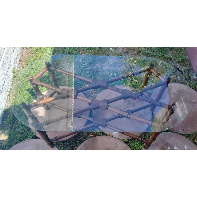1960s 1960s Hollywood Regency Chinoiserie Faux Bamboo Glass Top Coffee Tableee For Sale - Image 5 of 12