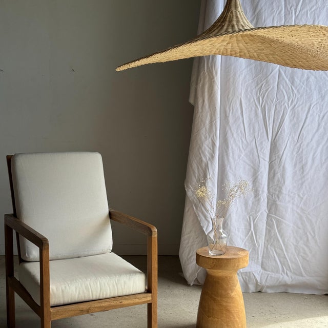 Wood Large Hat-Shaped Rattan Pendant Light, 1980s For Sale - Image 7 of 18