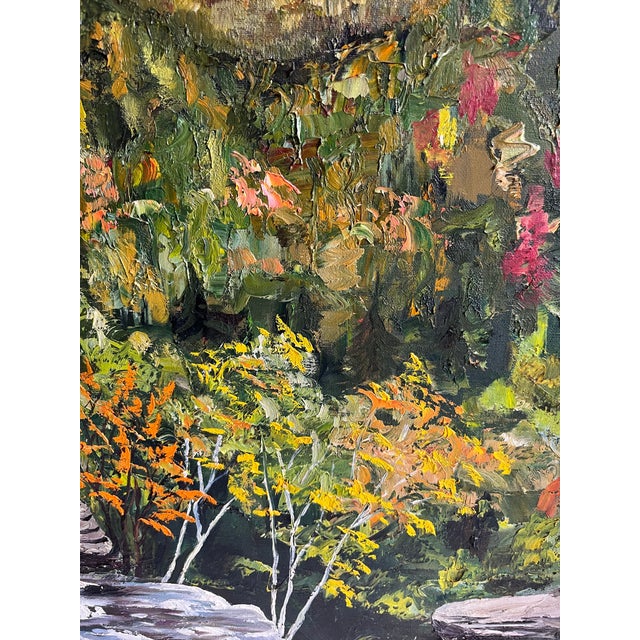 Expressionism 1992 Acrylic on Canvas Colorful Landscape in Autumn in the Hudson Valley Painting Signed at Lower Right Corner. For Sale - Image 3 of 8