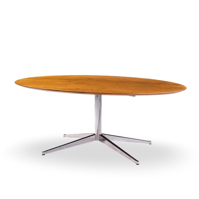 Mid-Century Modern Florence Knoll Mid Century Walnut and Chrome Oval Dining Table For Sale - Image 3 of 7