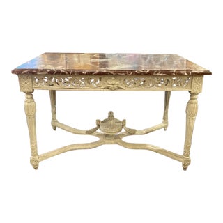 19th Century French Louis XVI Carved and Painted Center Table For Sale