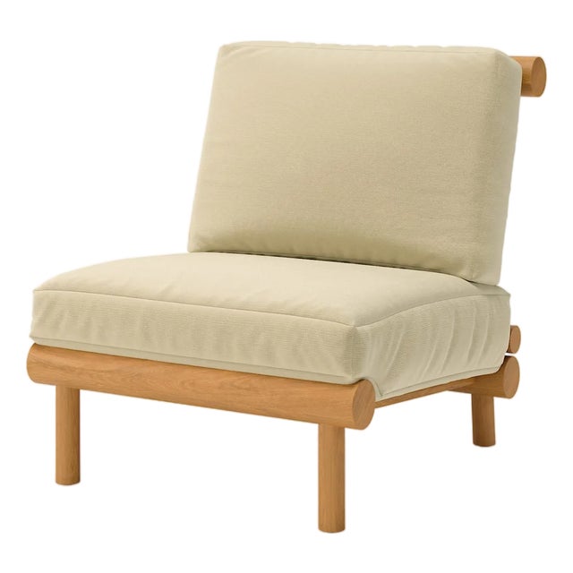 Rishon Teak Outdoor Lounge Chair - Classic Cushion Edition in Sunbrella Antique Beige For Sale