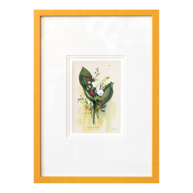 Lily of the Valley - Original Mixed Media Floral Painting on Vintage Botanical Book Page by Lee Herring For Sale