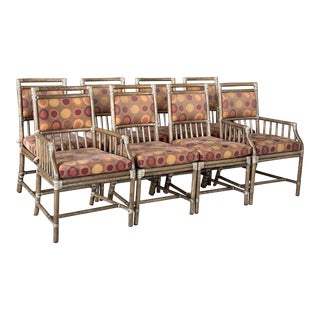 Set of Eight McGuire Organic Modern Upholstered Rattan Dining Chairs For Sale
