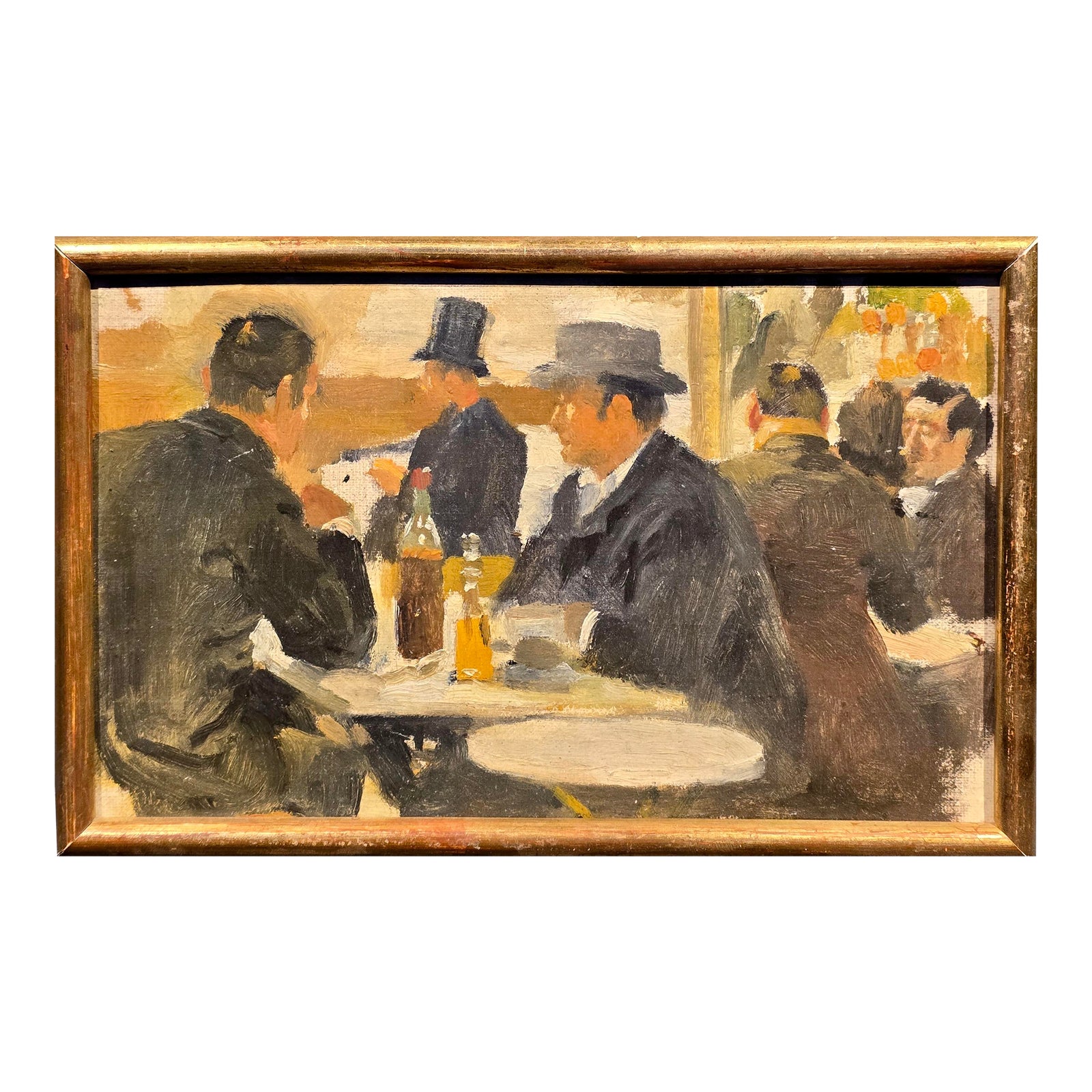 【French Vintage Oil Painting】　油絵　フランス Lucien Laurent Gsell -19th Century French Café Interior Scene, Oil