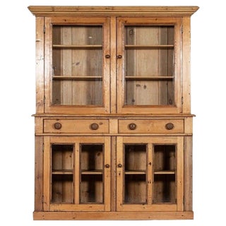 19th Century English Pine Glazed Housekeepers Cabinet, 1880s For Sale