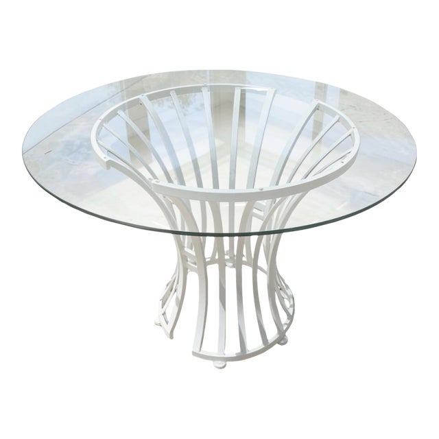 Vintage Mid Century Modern Restored White Glass Patio Wrought Iron Dining Table Attributed to Arthur Umanoff for Shaver Howard For Sale