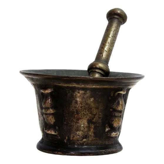 Mortar & Pestle in Bronze, 17th Century, Set of 2 For Sale