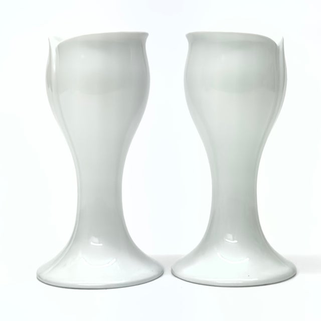 White Vintage White Porcelain Tulip-Shaped Candle Holders by KPM West Germany - A Pair For Sale - Image 8 of 13