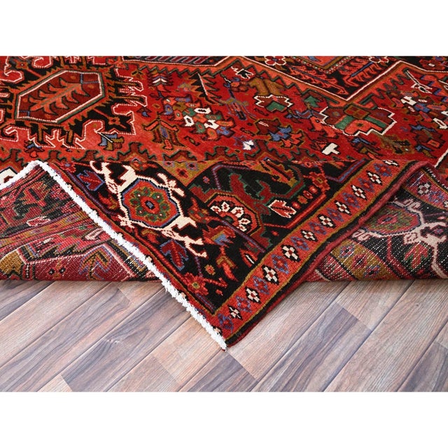 Red 1960 10'x12'9" Crimson Red Pure And Soft Wool Sheared Low Semi Antique Oriental Rug For Sale - Image 8 of 11