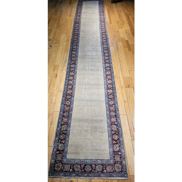 Textile Vintage Persian Khorassan Runner Rug, Hand-Knotted Wool, Open Pattern, Ivory & Burgundy, 4x23 For Sale - Image 7 of 15