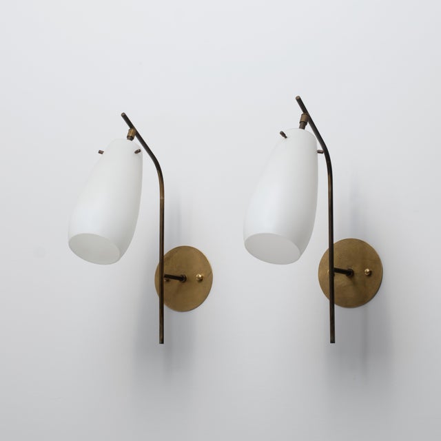 Gold Large Italian Opaline Glass and Brass Wall Sconces, 1950s, Set of 2 For Sale - Image 8 of 11