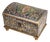 Striking Hand Painted Antique Domed Wood Casket Box With Key Madonna and Child Religious Scene For Sale
