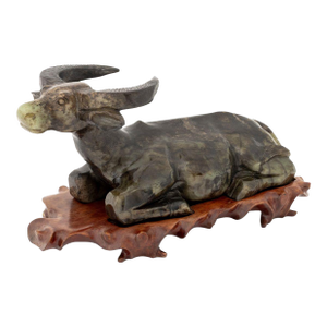 Chinese Recumbent Water Buffalo Stone Sculpture
