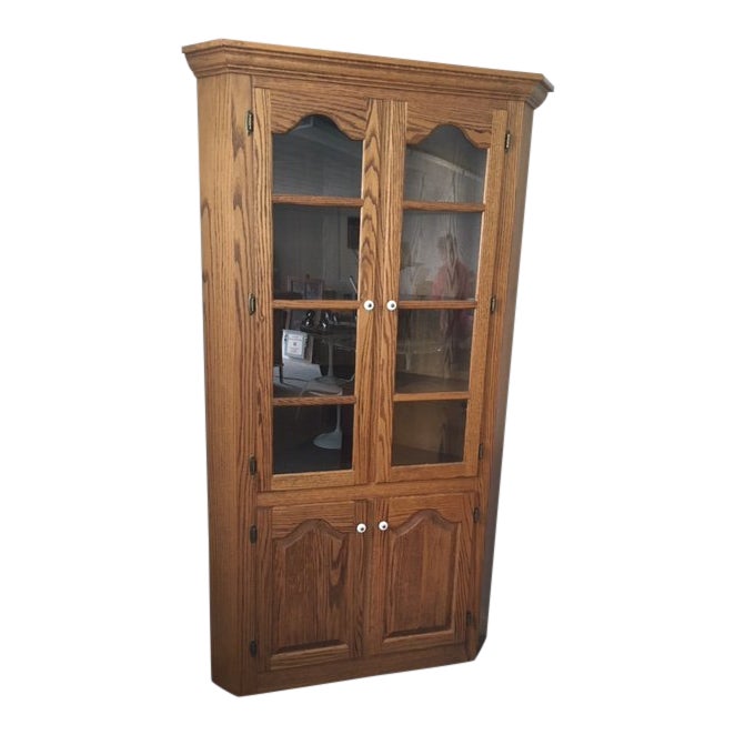 1980s Traditional Amish Made Oak Corner Cabinet Chairish