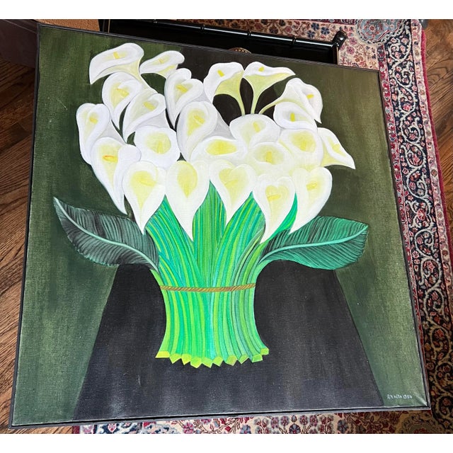 Signed Anita Mexico Calilily Floral Oil Painting. C1980 For Sale - Image 12 of 12