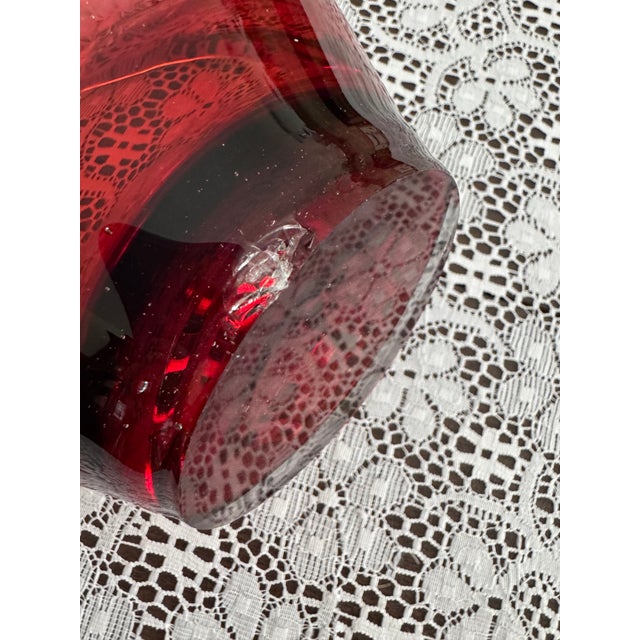 Mid-Century Modern Ruby Red Murano Style Art Stretched Glass Sculpture / Basket / Bowl For Sale - Image 3 of 3