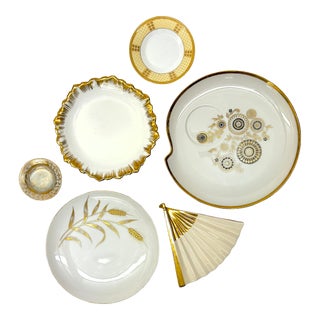 Gold-Embellished Porcelain Wall Plate Curation - Group of 6 For Sale